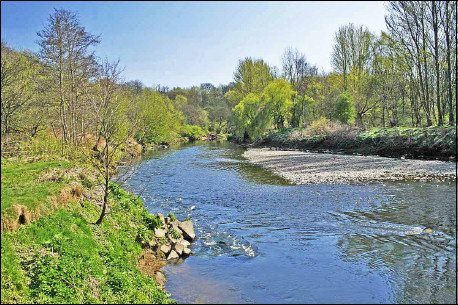River Irwell and an imbricated pebble bank
